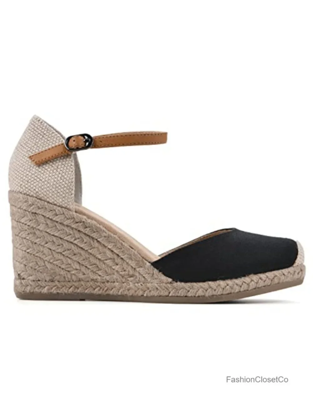 Espadrille Wedge Sandal with Cushioned Insole and Adjustable Ankle Buckle